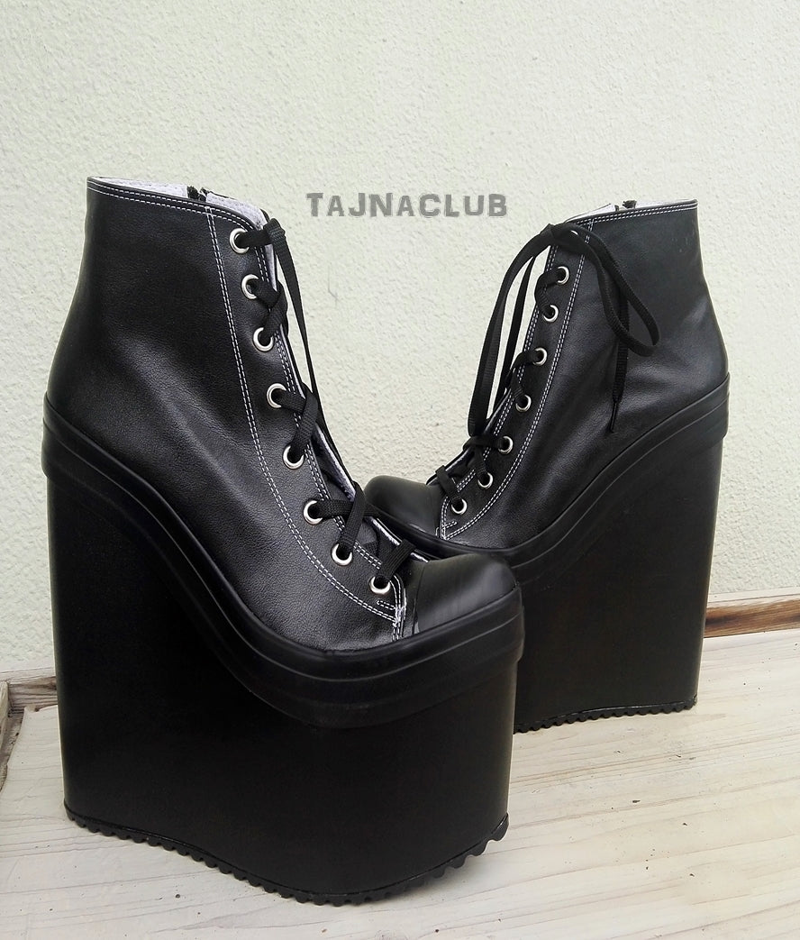 High Heel Black Sneaker Wedges