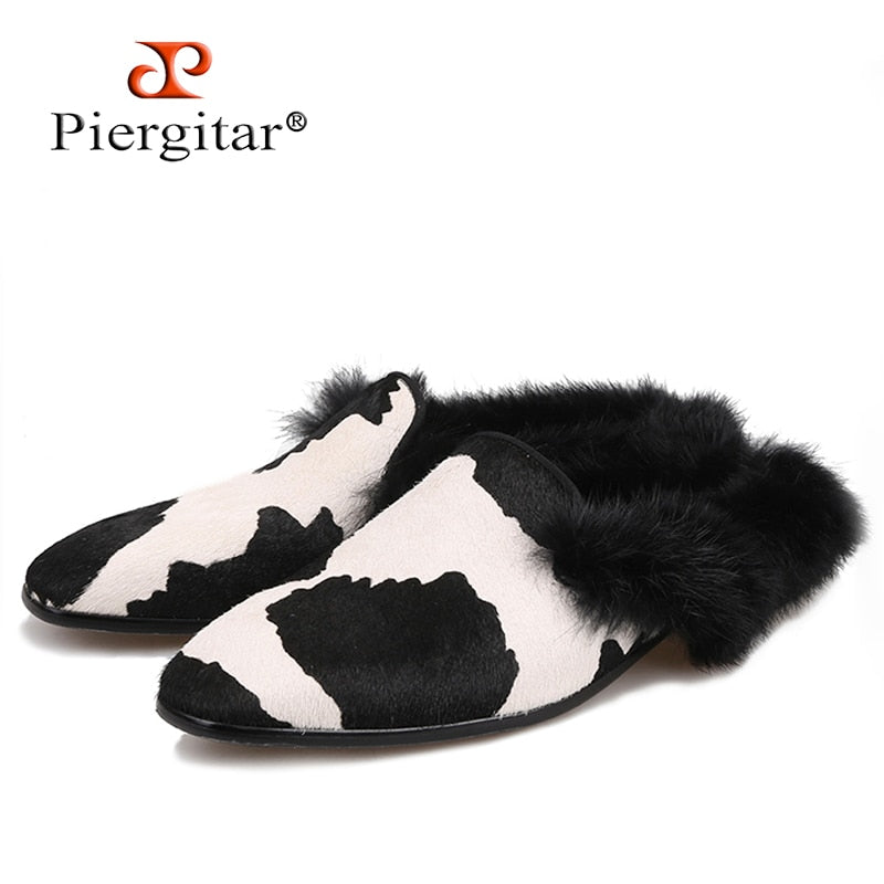 Horsehair slippers with fur back - Dress slippers