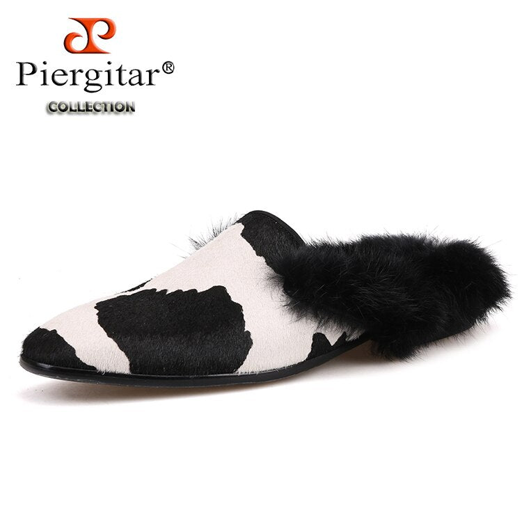 Horsehair slippers with fur back - Dress slippers