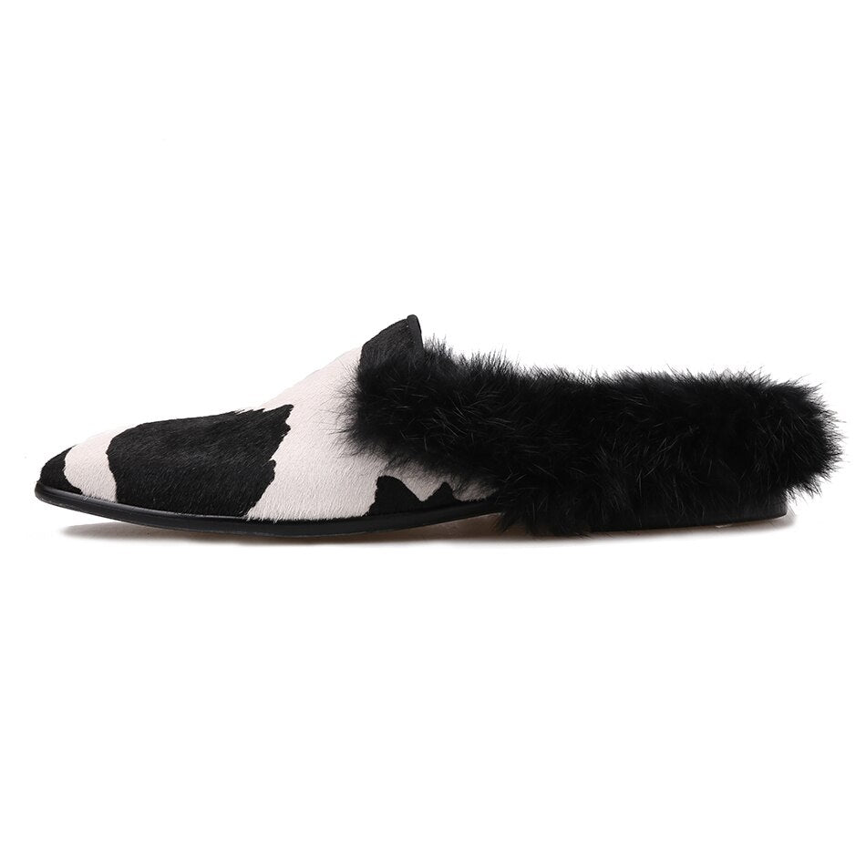 Horsehair slippers with fur back - Dress slippers