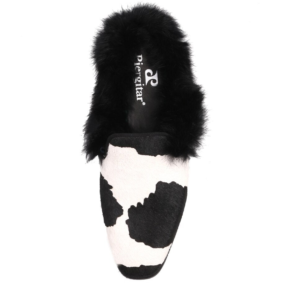 Horsehair slippers with fur back - Dress slippers