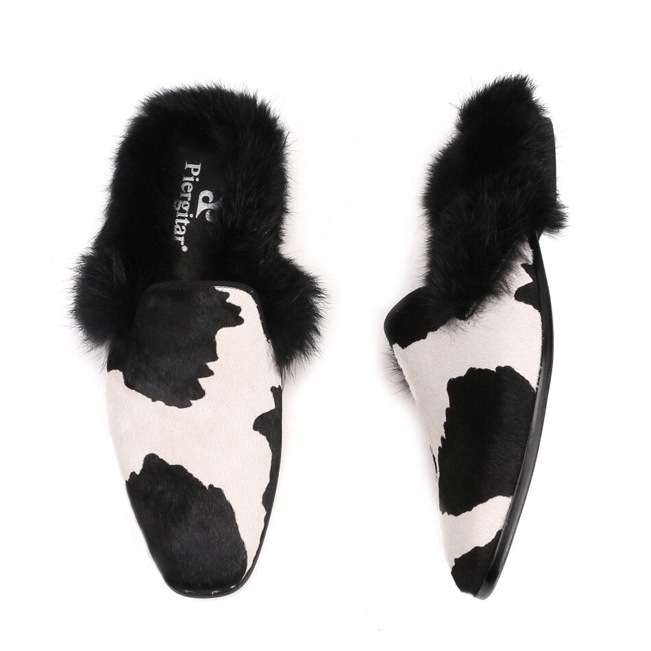 Horsehair slippers with fur back - Dress slippers