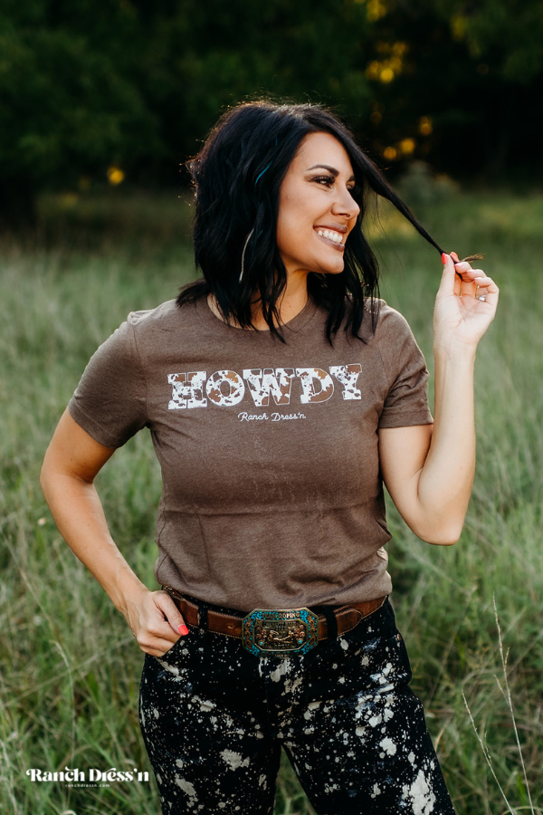 Howdy Cattle Drive - Heather Brown T-Shirt - Online Shop