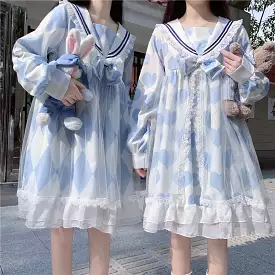 Japanese Lolita Navy Dress AD12711 - Women's Kawaii Sailor Style Outfit