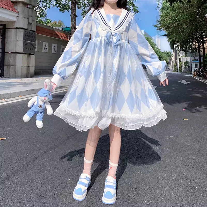 Japanese Lolita Navy Dress AD12711 - Women's Kawaii Sailor Style Outfit