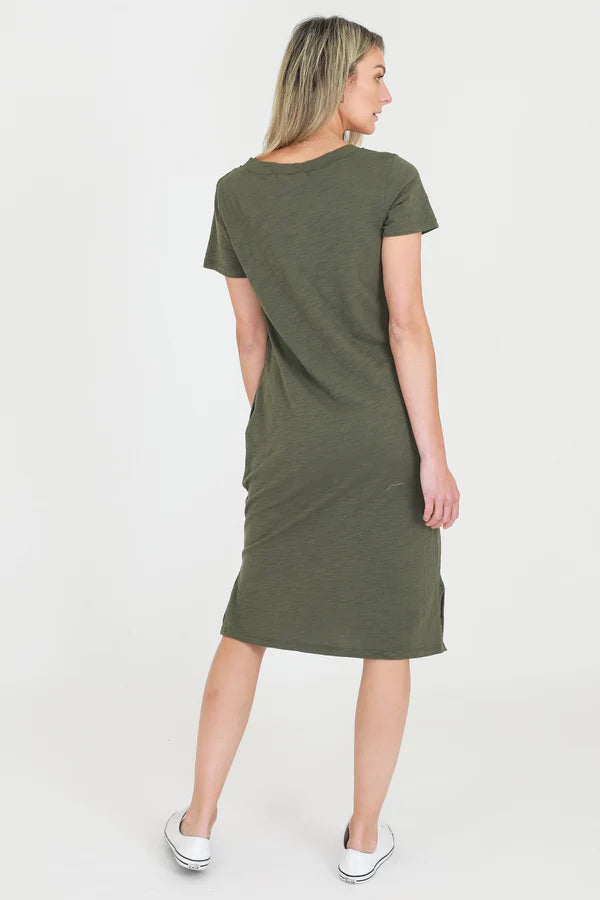 Khaki V Neck Dress - Heidi