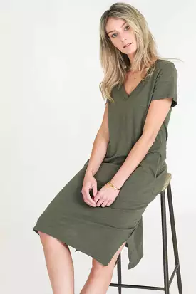 Khaki V Neck Dress - Heidi