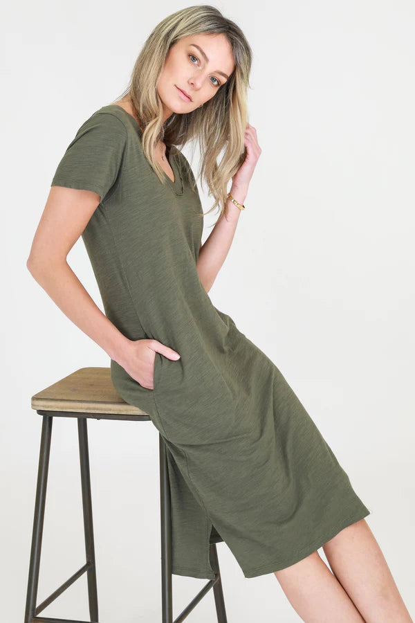 Khaki V Neck Dress - Heidi