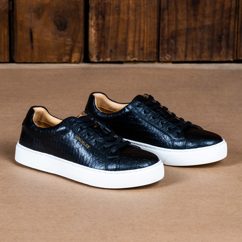 Kingsley Heath Black Brass White Embossed Sneaker.