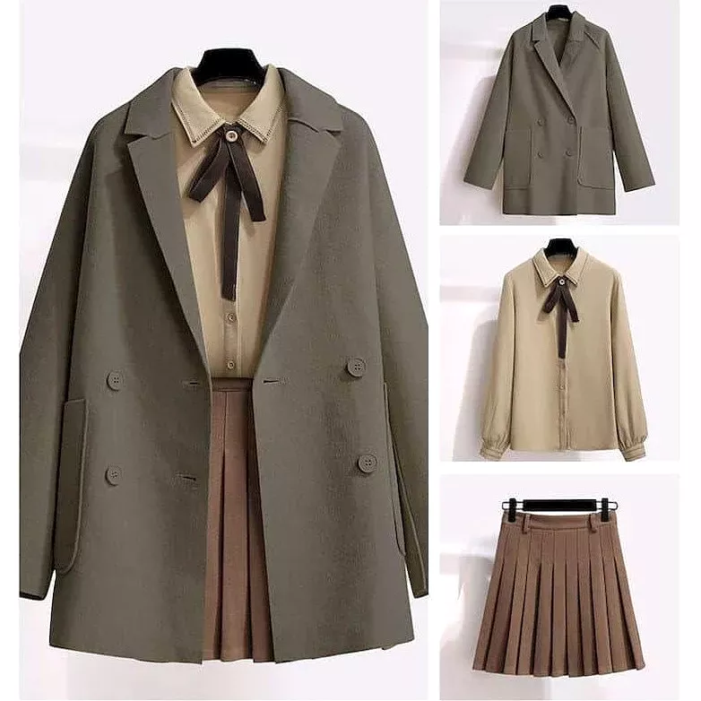 Korean Streetwear AD210078 Double-sided Jacket Blouse Short Skirt