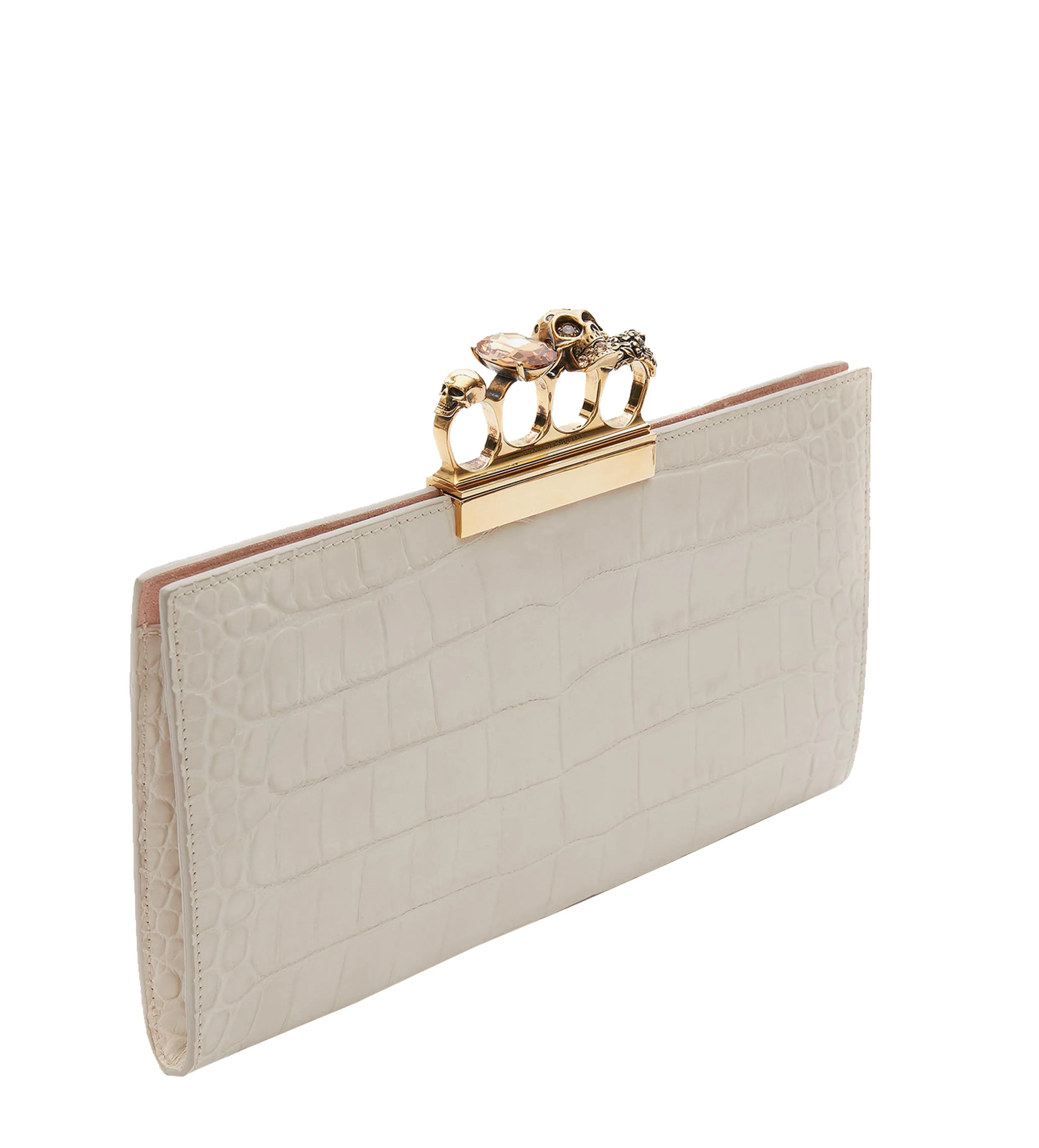 Large Croc White Bone/Gold 4 Ring Clutch