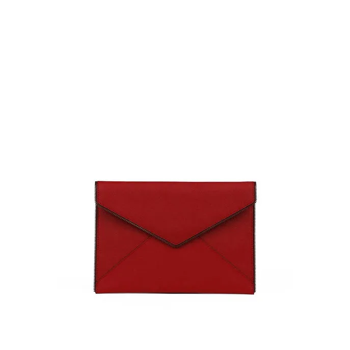 Leo Clutch - Saffiano Leather - Blood Orange/Gun Metal