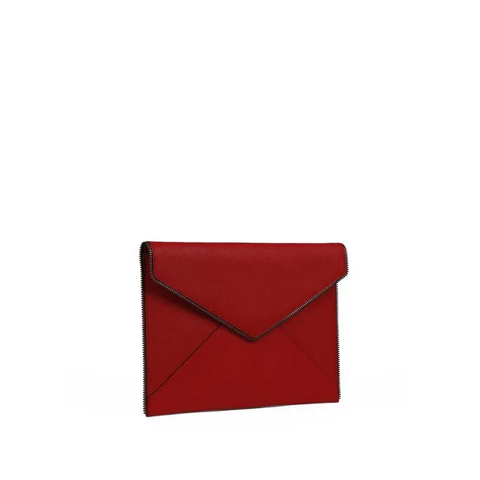 Leo Clutch - Saffiano Leather - Blood Orange/Gun Metal