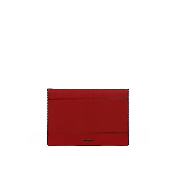 Leo Clutch - Saffiano Leather - Blood Orange/Gun Metal