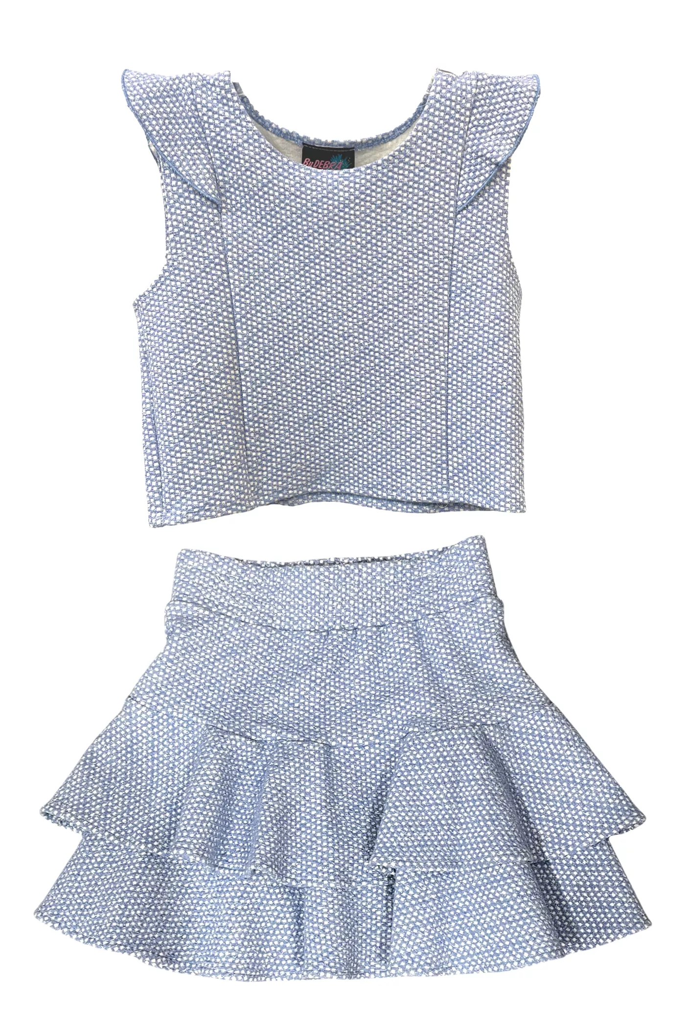 Light blue and white ruffle skirt - Trendy fashion piece in light blue and white with stylish ruffled design. Perfect for summer