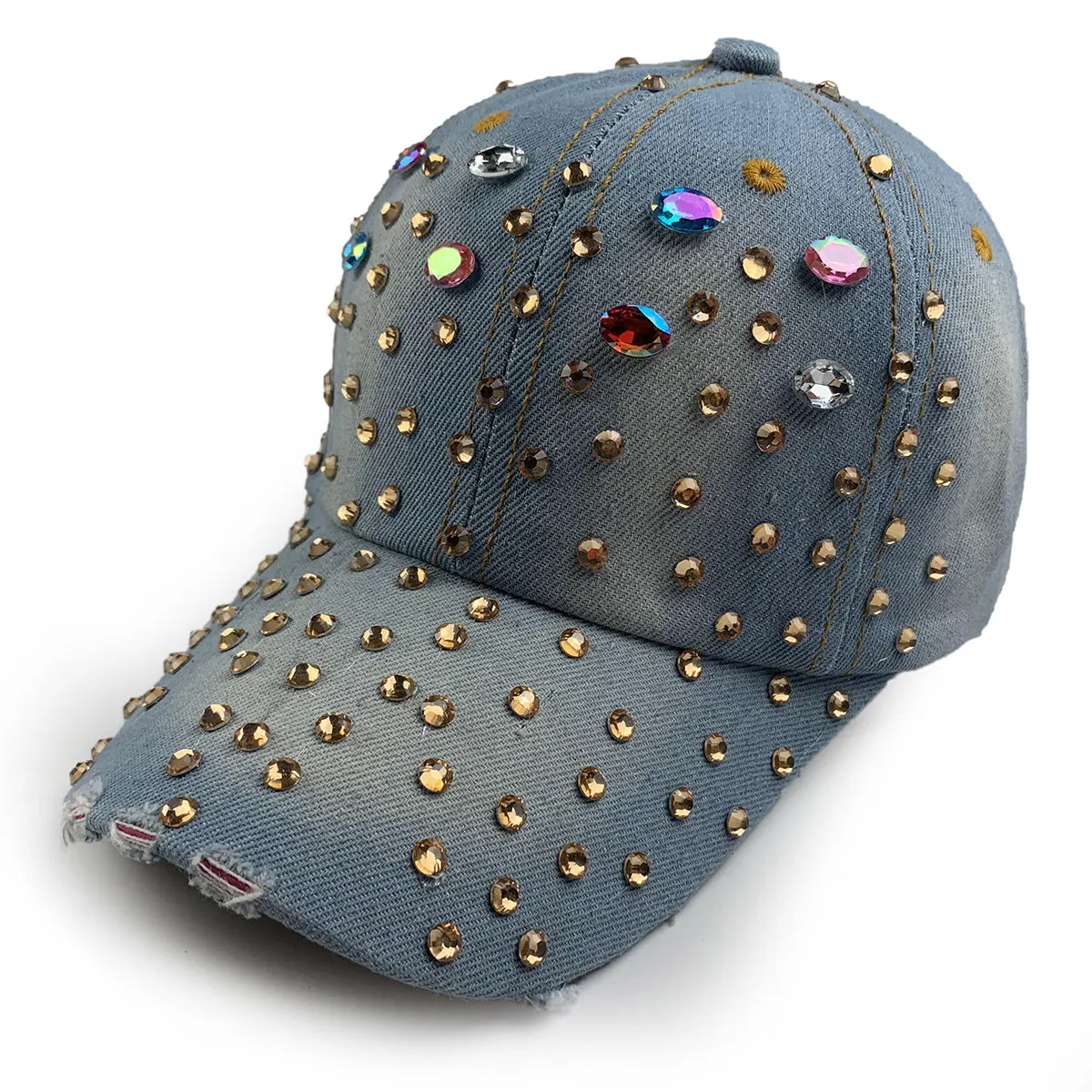 Light Denim Hat with Rhinestone