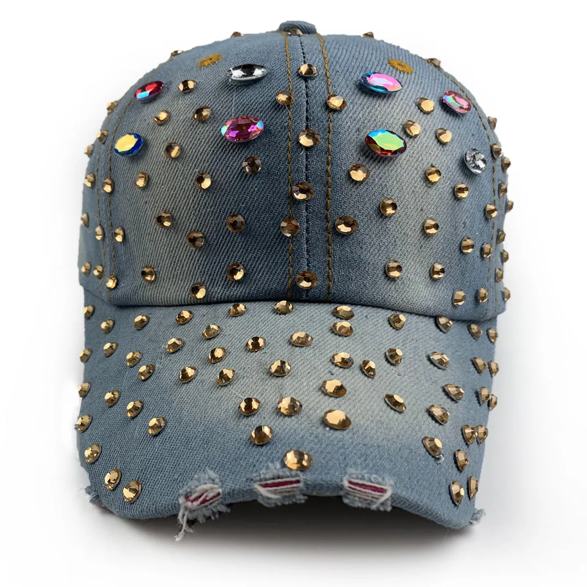 Light Denim Hat with Rhinestone