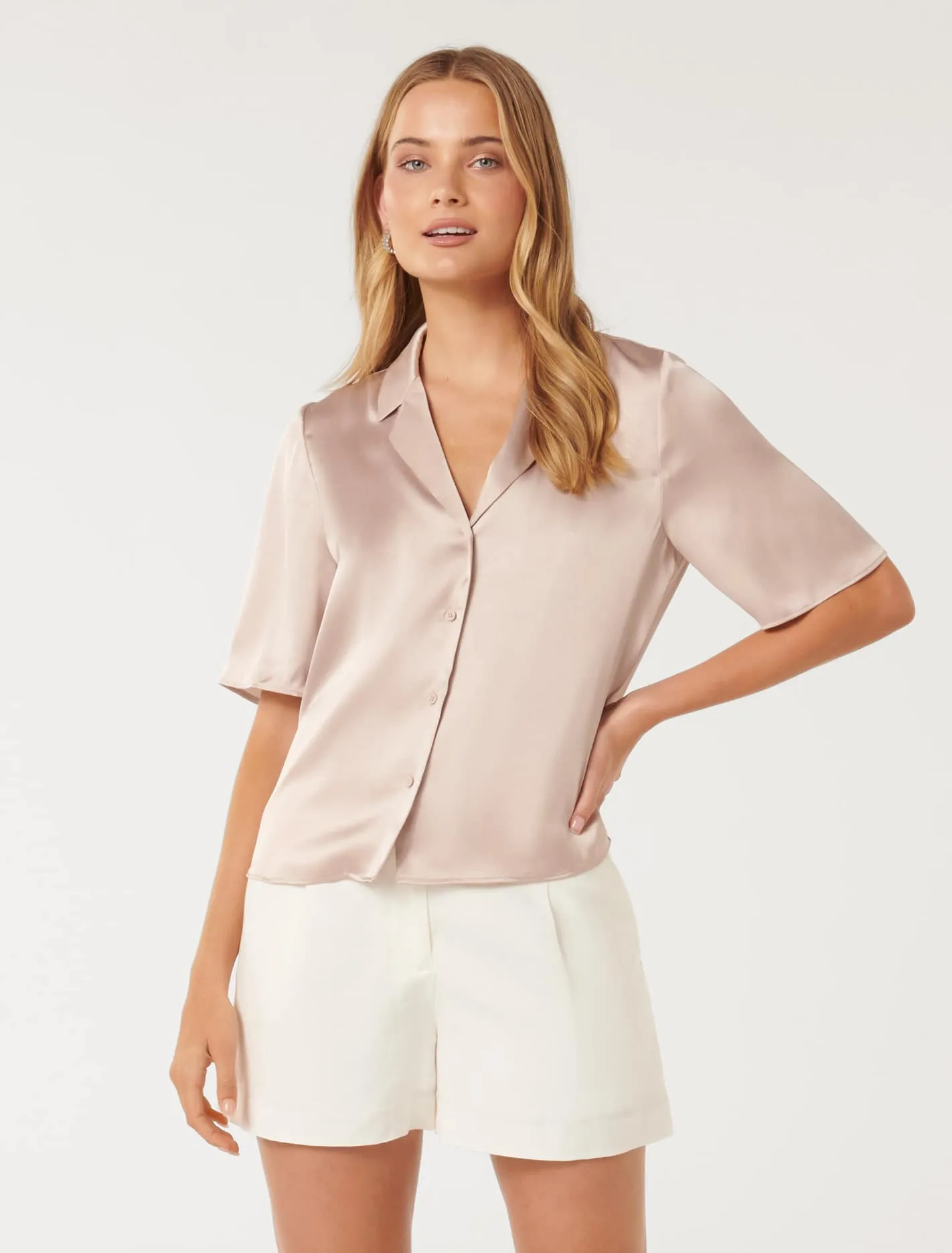 Mercedes Satin Shirt, Short Sleeve 