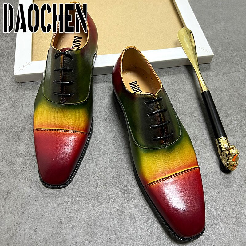 Mixed Colors Lace Up Square Cap Toe Men's Dress Shoes