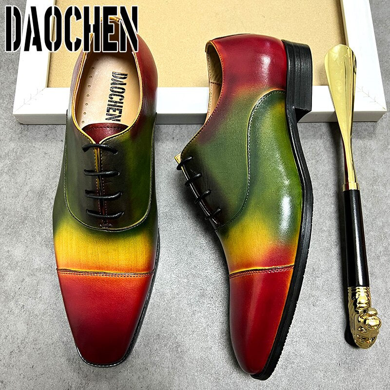 Mixed Colors Lace Up Square Cap Toe Men's Dress Shoes