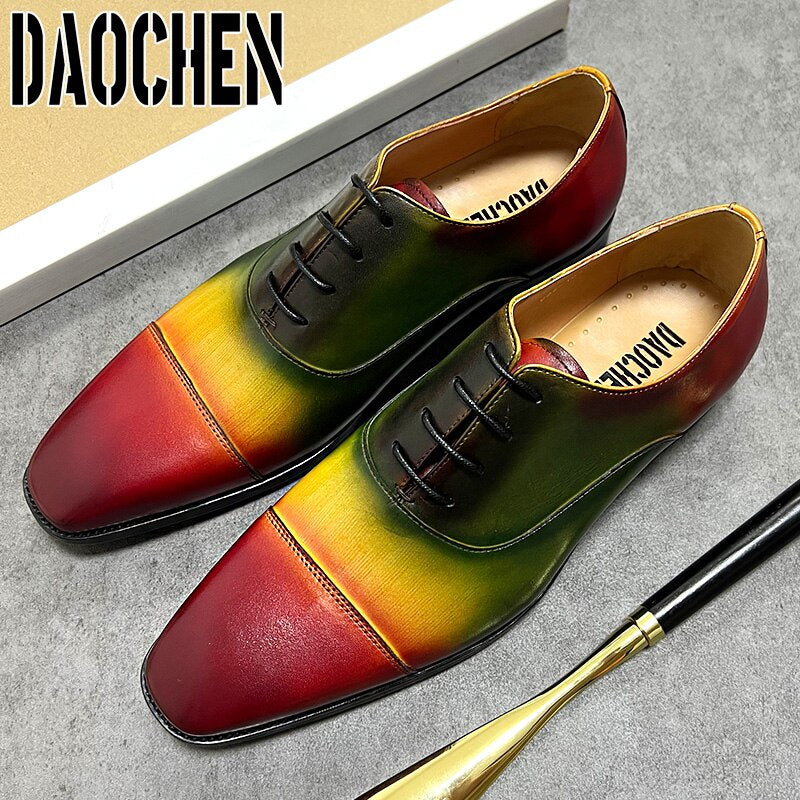 Mixed Colors Lace Up Square Cap Toe Men's Dress Shoes