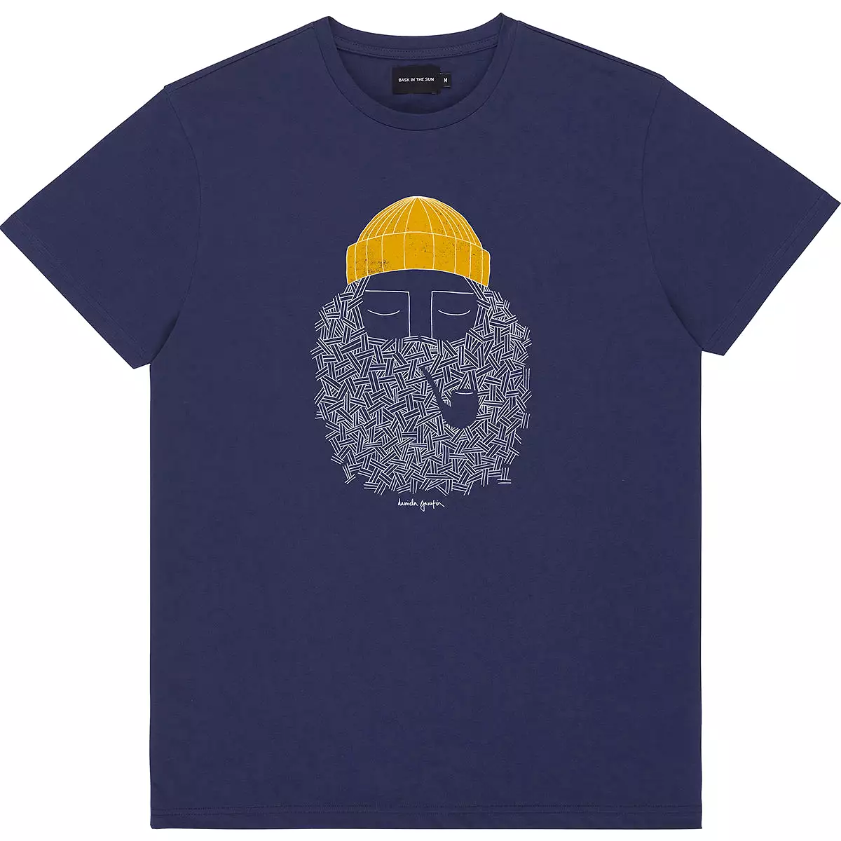 Navy spring tee-shirt, bask in the sun, smoking pipe.