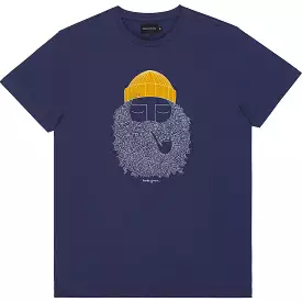 Navy spring tee-shirt, bask in the sun, smoking pipe.