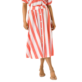 Never Wallflower Button Down Skirt - Pink Orange Stripe