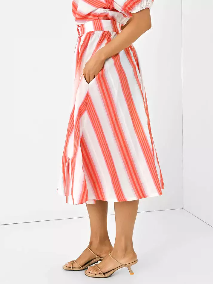 Never Wallflower Button Down Skirt - Pink Orange Stripe