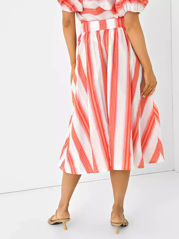 Never Wallflower Button Down Skirt - Pink Orange Stripe