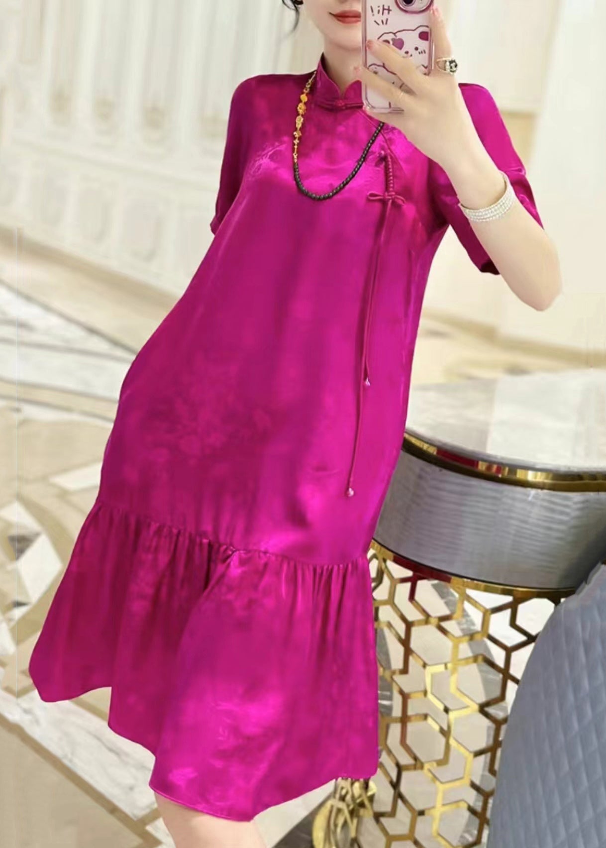 New Silk Dresses with Collar, Button Pockets for Summer QA1025