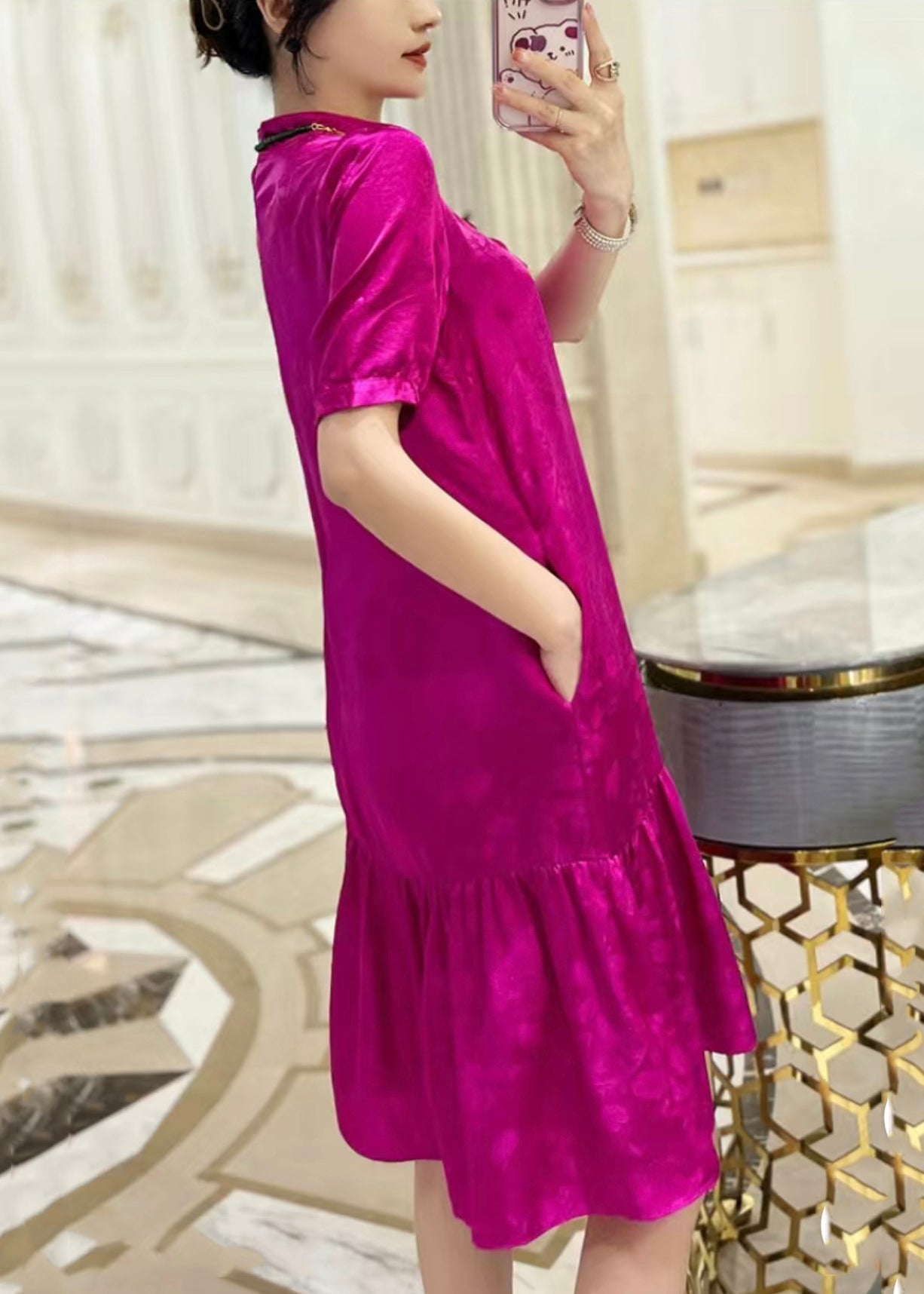 New Silk Dresses with Collar, Button Pockets for Summer QA1025