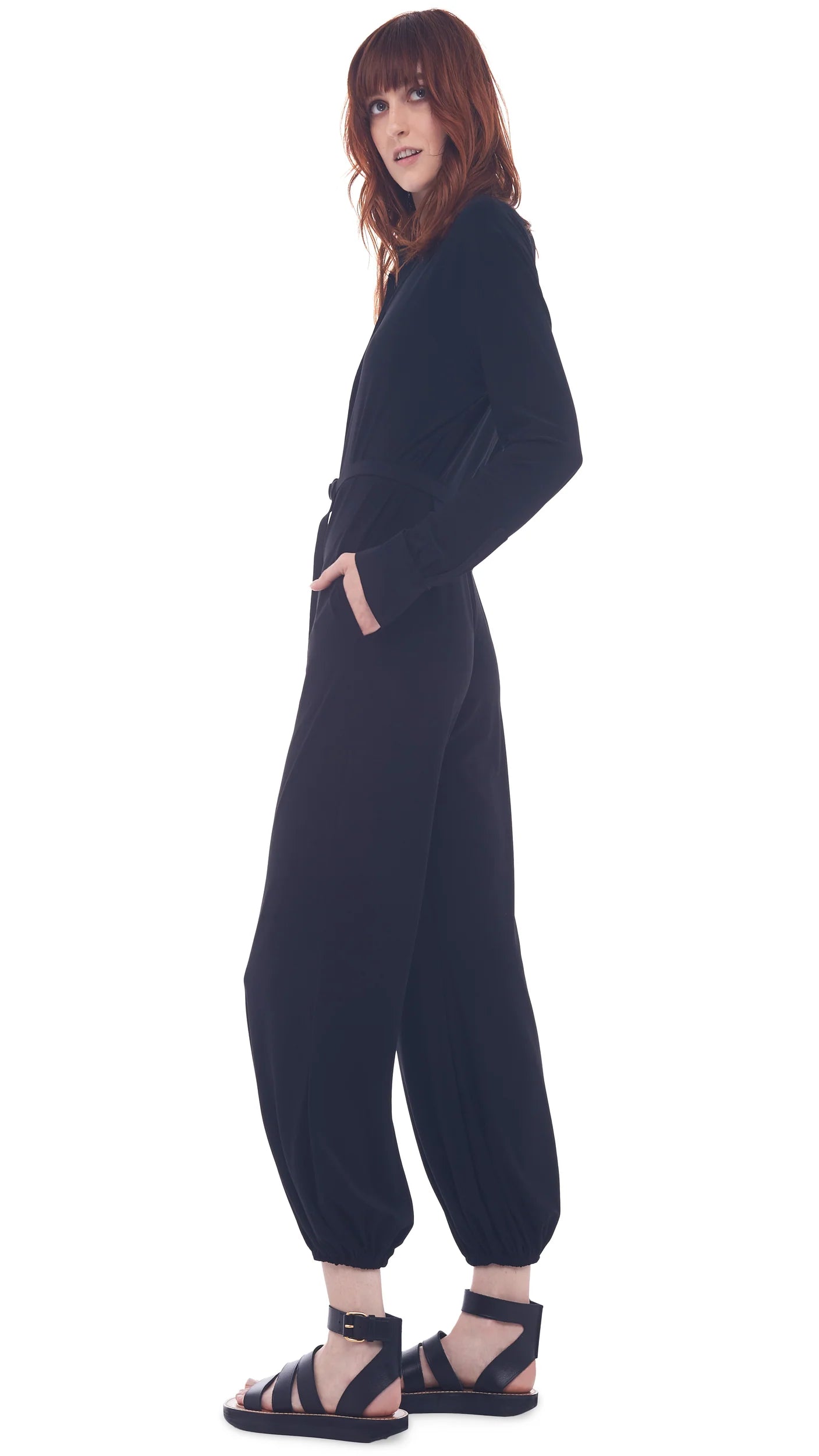 Norma Kamali NK Shirt Jog Jumpsuit Black.