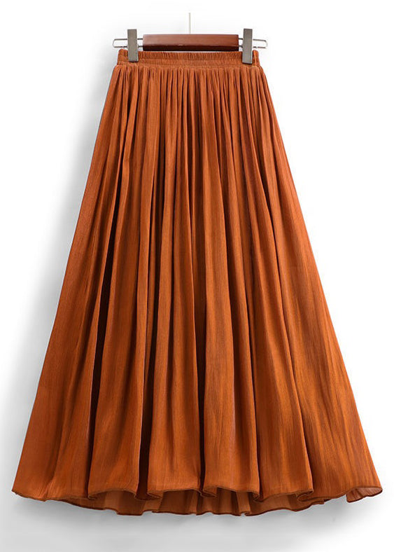 Orange Cotton Pleated Skirts High Waist - AS1007