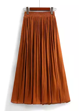 Orange Cotton Pleated Skirts High Waist - AS1007