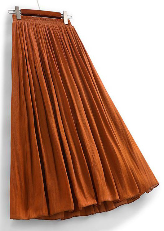 Orange Cotton Pleated Skirts High Waist - AS1007