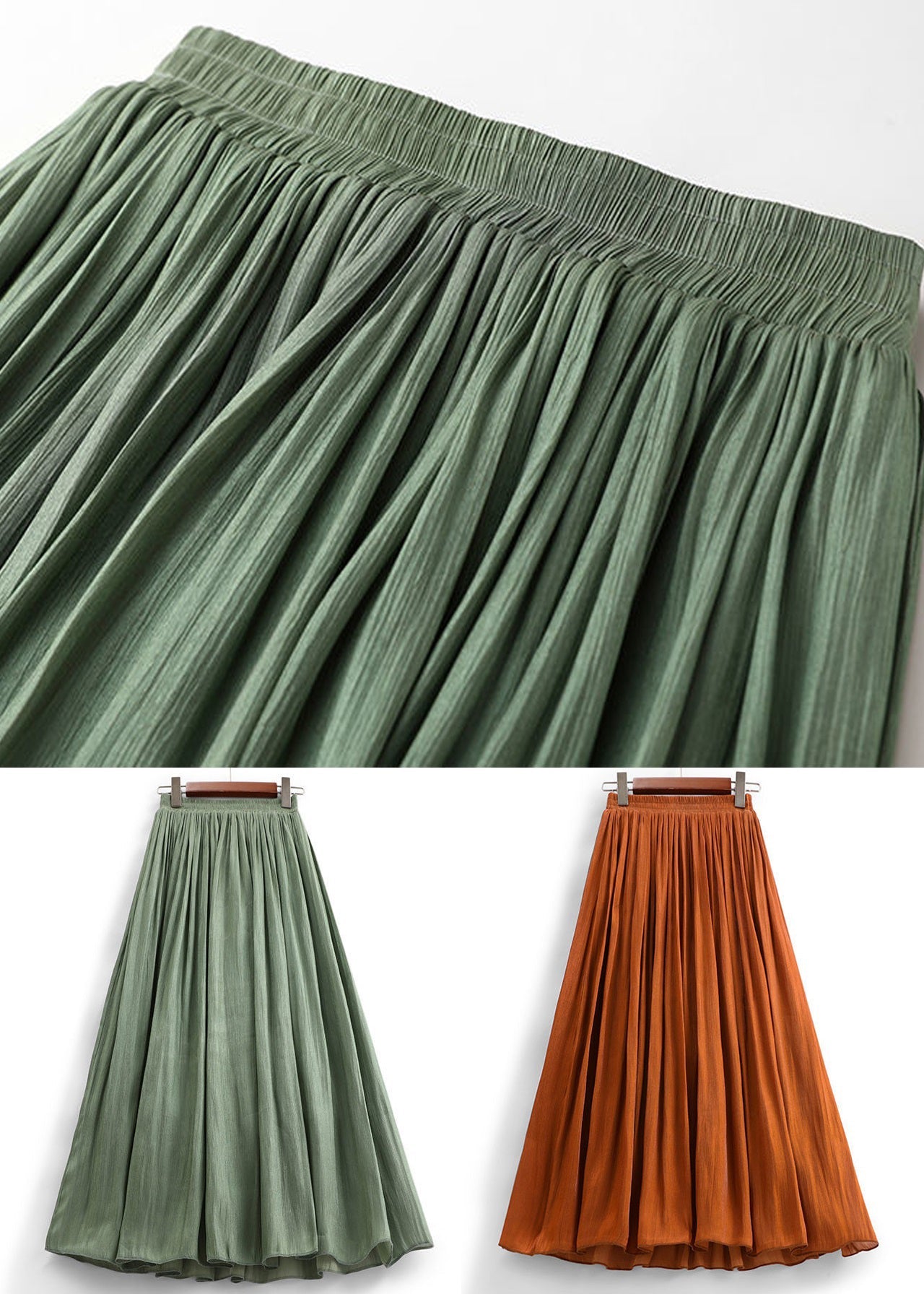 Orange Cotton Pleated Skirts High Waist - AS1007