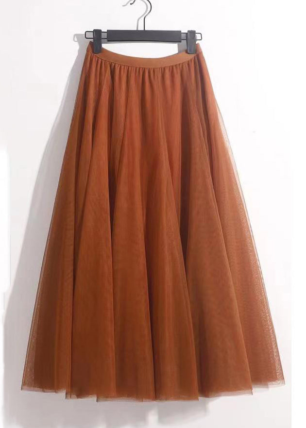 Orange Wrinkled Tulle Summer Skirts High Waist AS1050