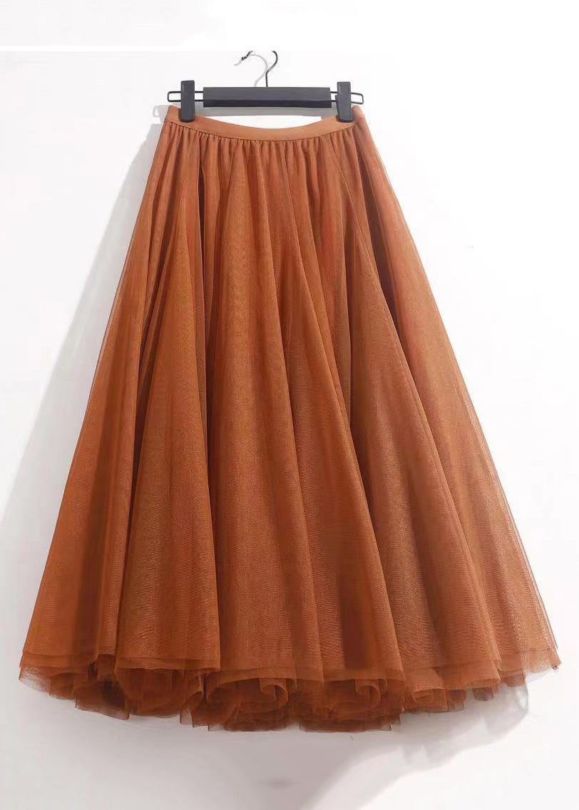 Orange Wrinkled Tulle Summer Skirts High Waist AS1050