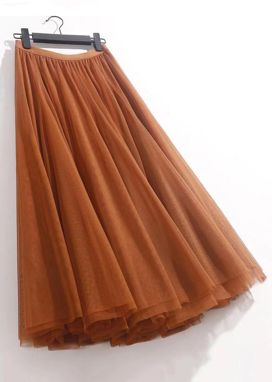 Orange Wrinkled Tulle Summer Skirts High Waist AS1050