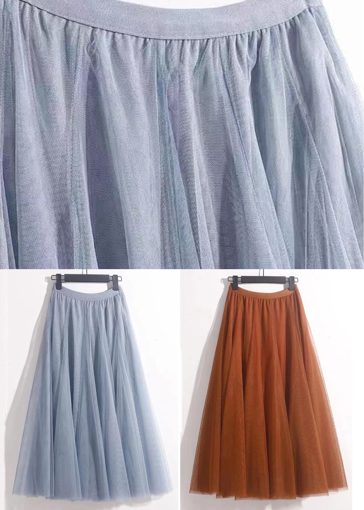 Orange Wrinkled Tulle Summer Skirts High Waist AS1050