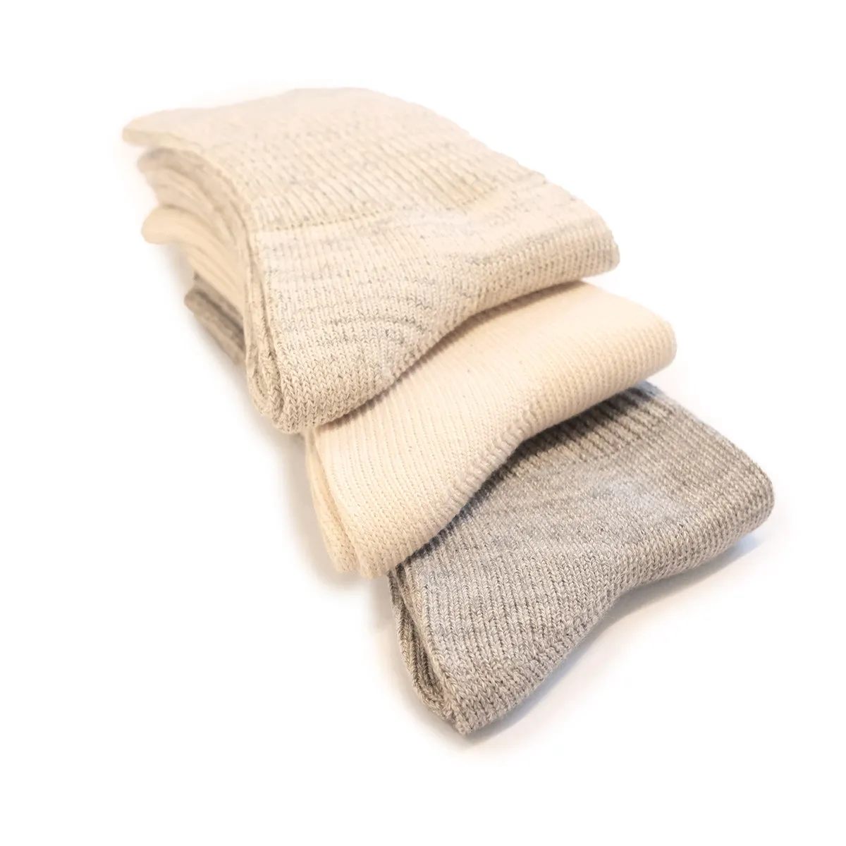 Organic Ribbed Crew Socks - Ecru/Grey (Pack of 3)