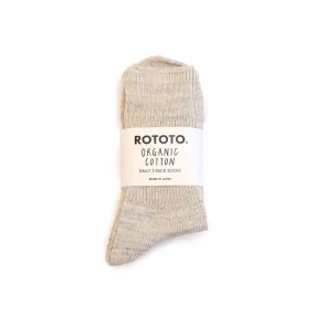 Organic Ribbed Crew Socks - Ecru/Grey (Pack of 3)