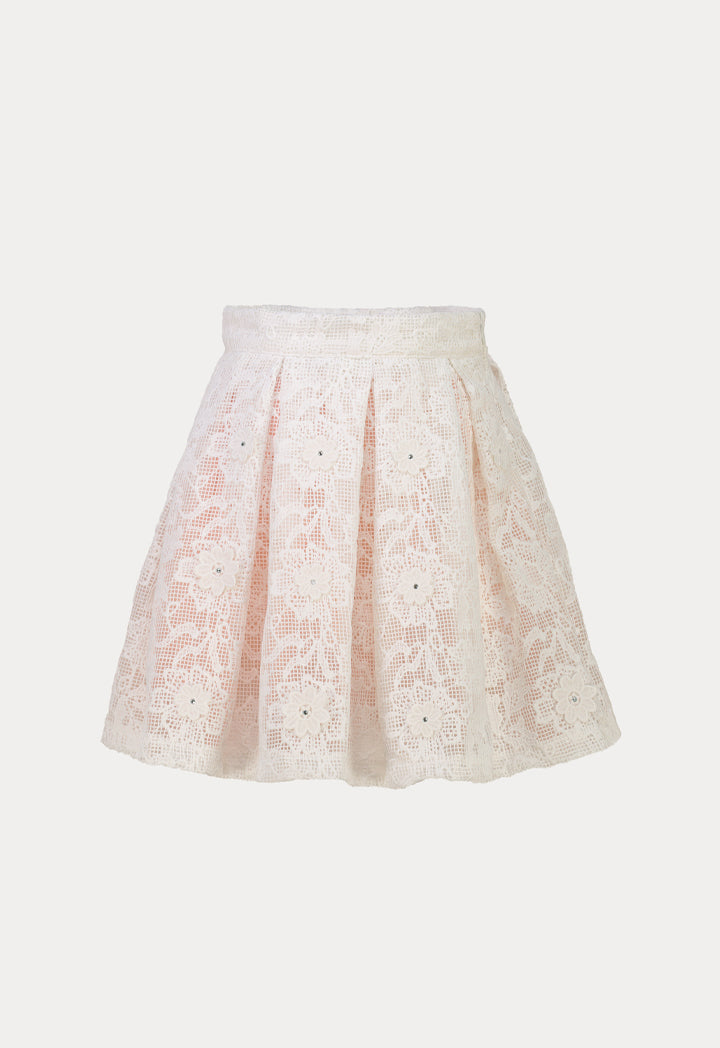 Organza Ruffle Puff Blouse and Pleated Lace Skirts - Set for Women.