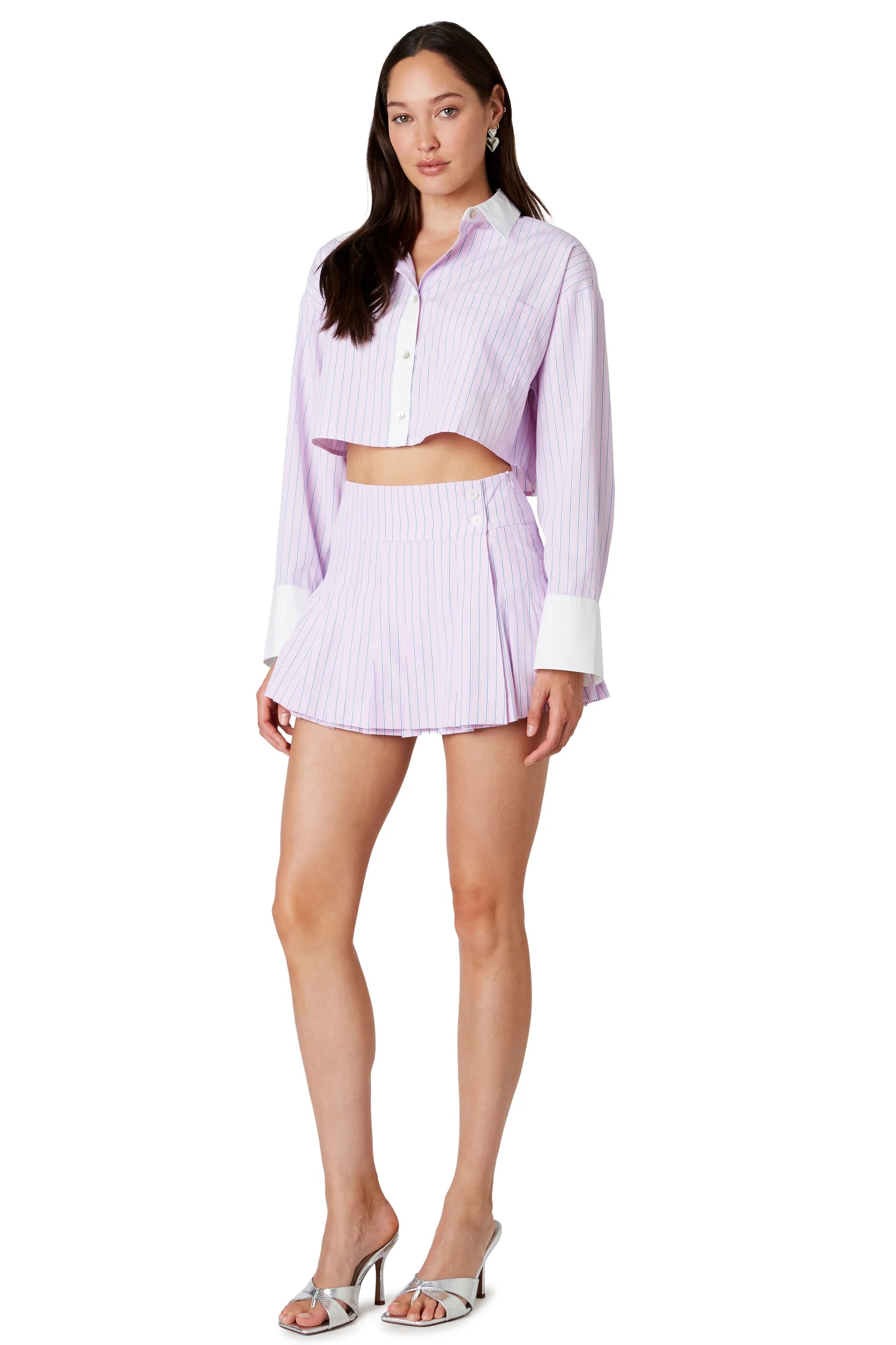 Oxford Stripe Pleated Skort