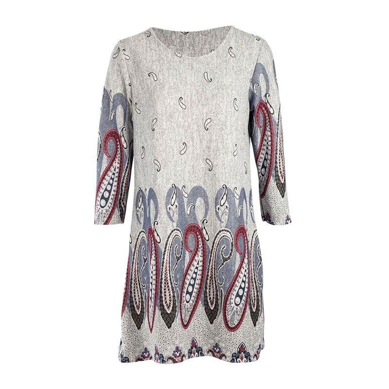 Paisley Winter Shift Dress with 3/4 Sleeves