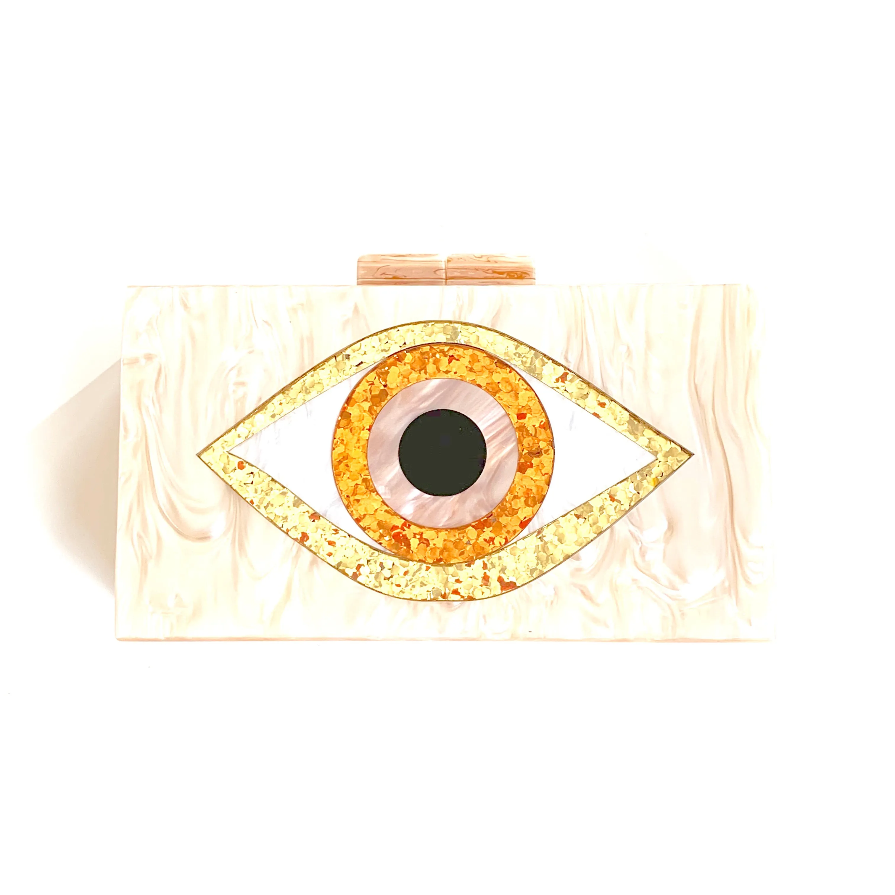 Peach Acrylic Clutch with Evil Eye design.