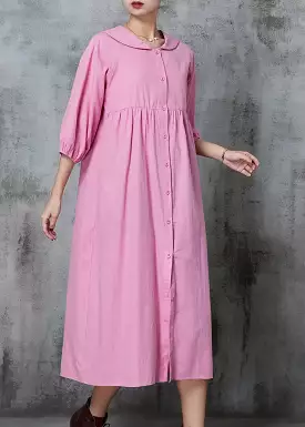 Pink Cotton Long Dresses Oversized Button Down Half Sleeve JK1009.