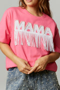 PINK MAMA TEE with Pearl & Fringe Design