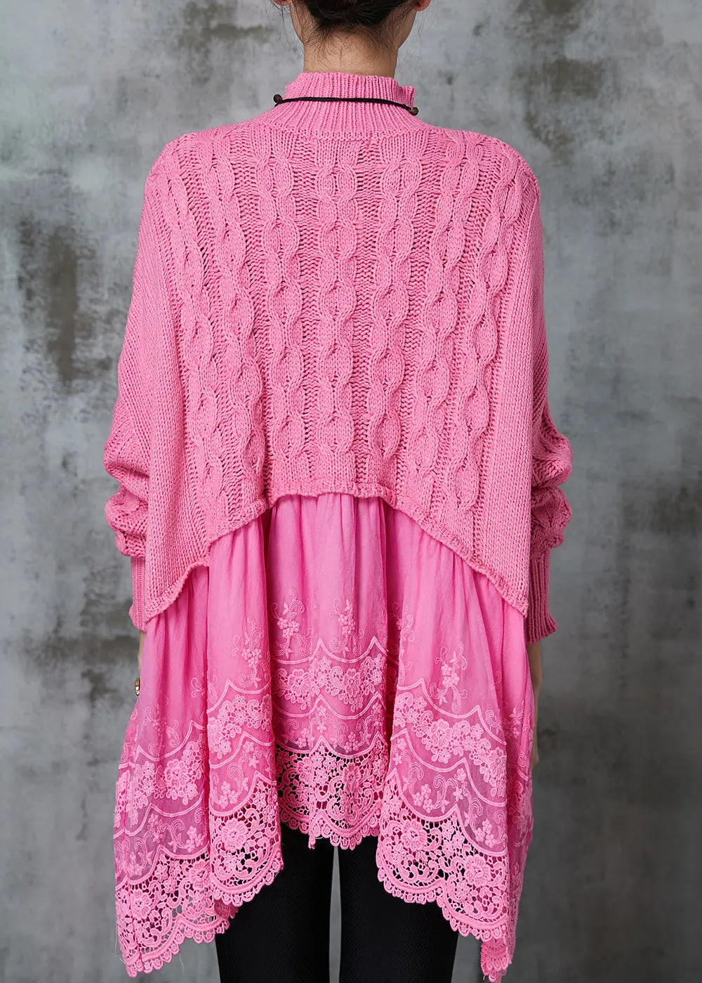 Pink Patchwork Knit Sweater - Oversized Long Spring JK1068